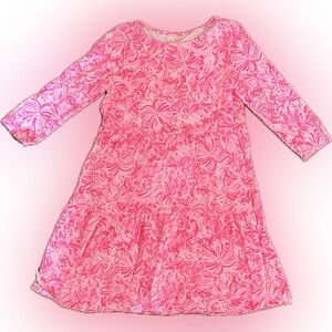 Lilly Pulitzer Pink Floral Three Quarter Sleeve Swing Dress $158